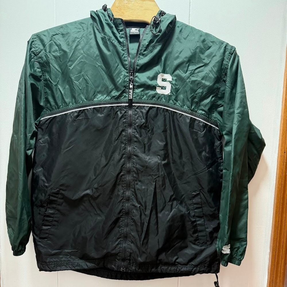 Team Starter Green Black Logo Hooded Windbreaker Jacket Men's‎ Size Large